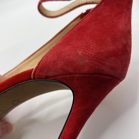 Jessica Simpson Red Strappy High Heels Stiletto Shoes Pumps Suede Leather Ankle - Picture 12 of 15